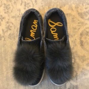 Dark gray velvet and fur sneakers